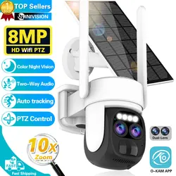 4K 8MP Dual Lens WIFI Solar Camera Outdoor 10X Optical Zoom Two-way Audio Color Night Vision Bulit-in Battery Security Camera