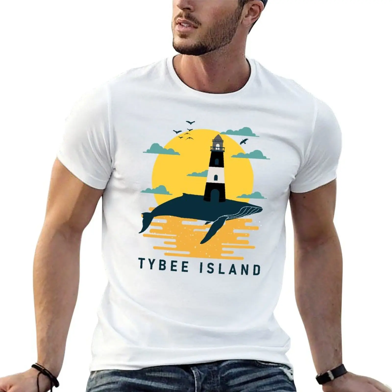Tybee Island Georgia Lighthouse Nautical Whale Sunset T-Shirt hippie clothes anime t shirts shirts men