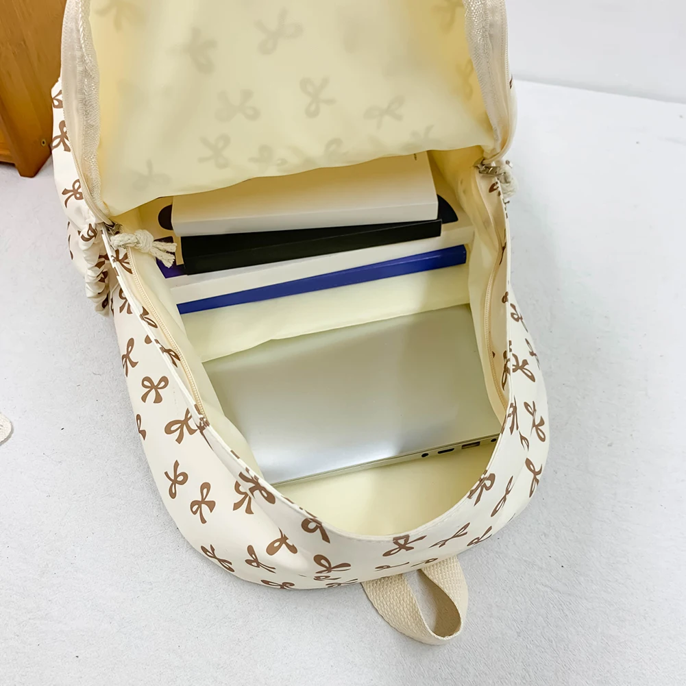 

Nylon Schoolbag Bow Printed for Girls Women Travel Bag Adjustable Strap Bookbag Cute Knapsack Rucksack