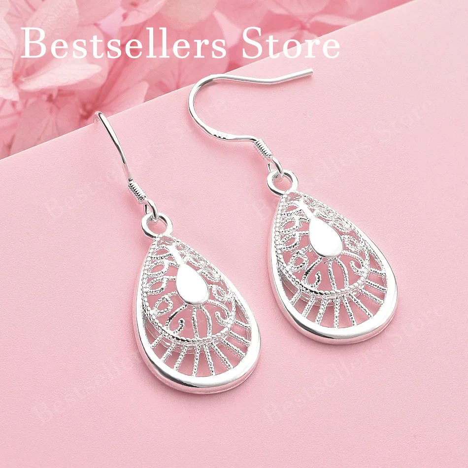 925 Sterling Silver Exquisite Hollow Water Drop Earrings Women's Fashion Charm Wedding Jewelry Accessories