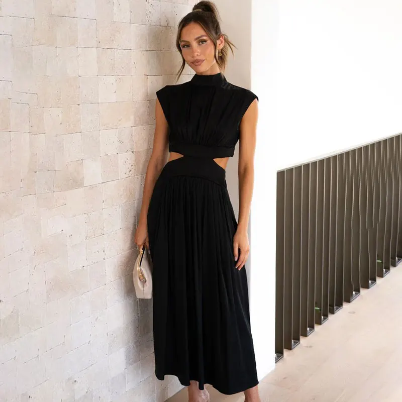 

2023 New Summer Fashion Elegant Women Spring Hollow Out Casual Long Dress Party Sleeveless Luxury Woman Trendy Dresses