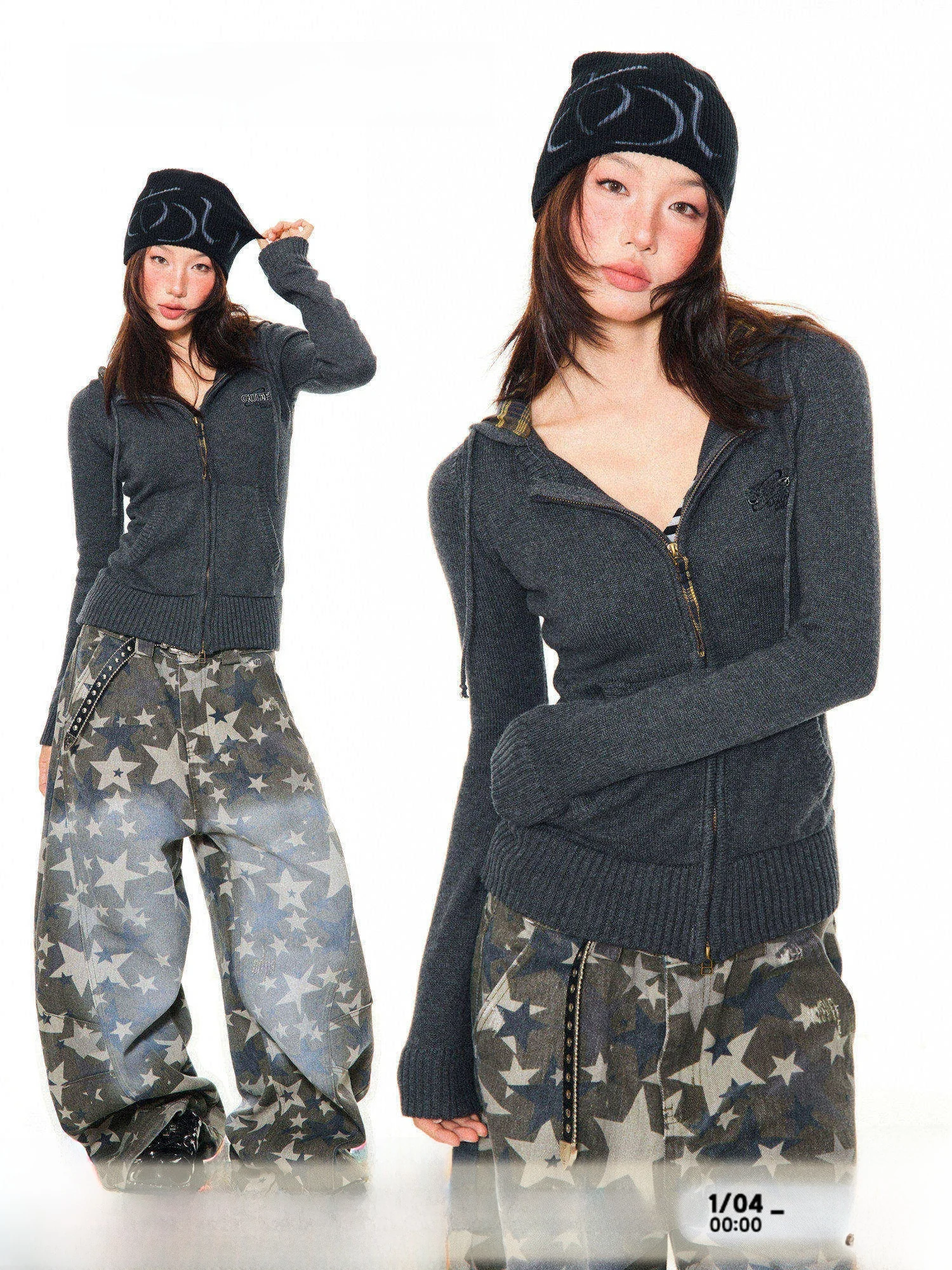 

Young Stage американский ретро лоскутный вязаный свитер на молнии для похудения женский ранняя осень модный длинный хлопковый топ све