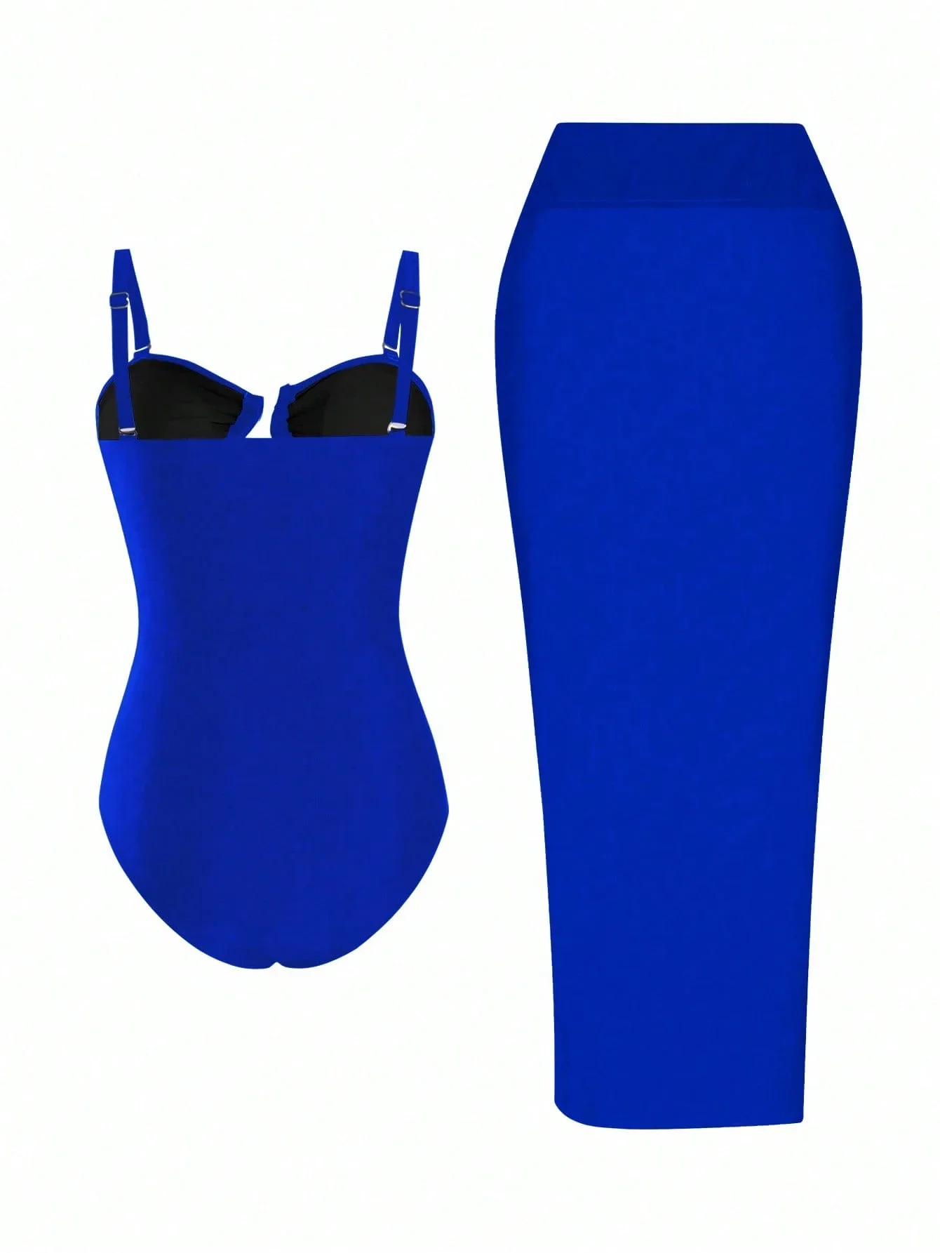 

Синий комплект из двух предметов: купальник и юбка-накидка для женщин, для пляжного отдыха