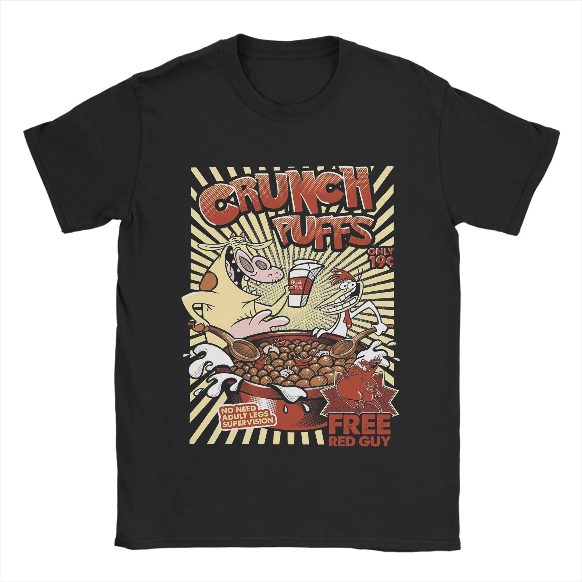 

Cartoon Cow and Chicken Men's T Shirts Humorous Tee Shirt Short Sleeve Round Collar T-Shirts 100% Cotton Plus Size Tops