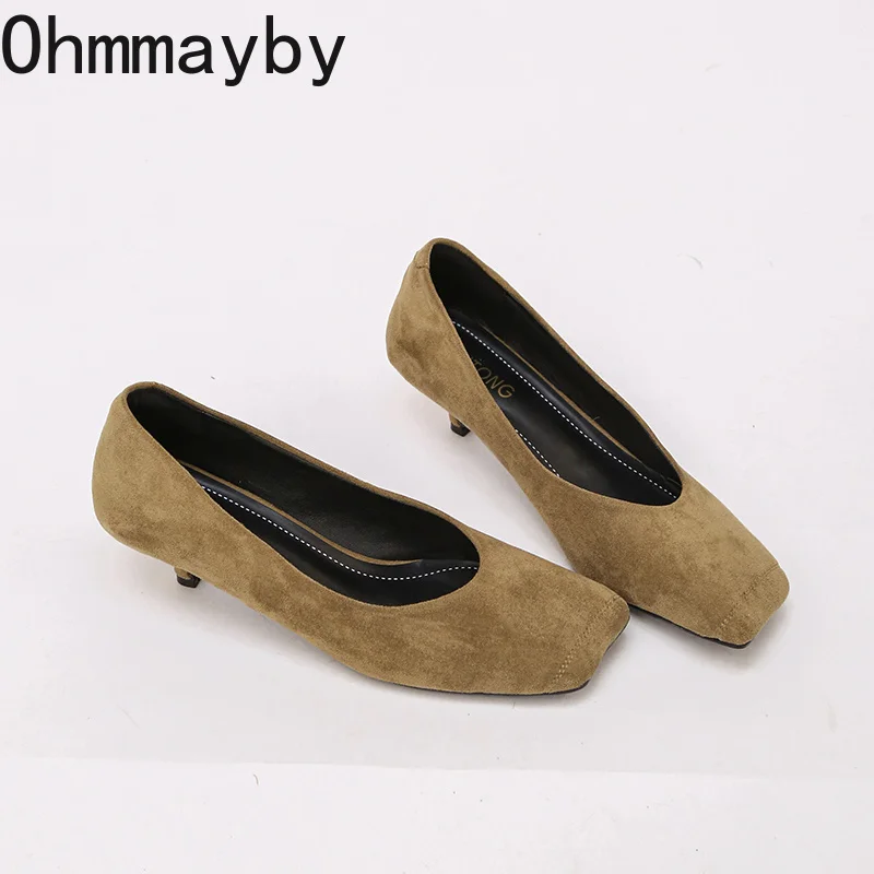 2026 neue Frühjahr Starke Ferse Wildleder Frauen Mary Jane Schuhe Mode Runde Kappe Slip Auf Schuhe Damen Elegante Party Kleid Pumpen