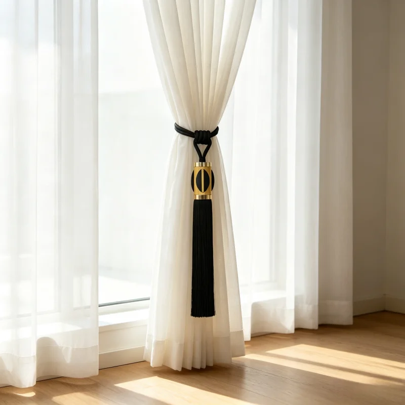 Luxury Black Gold Curtain Tiebacks Elegant Long Tassel Rope Tie Backs Premium Decorative Window Treatment Holders for Home Decor