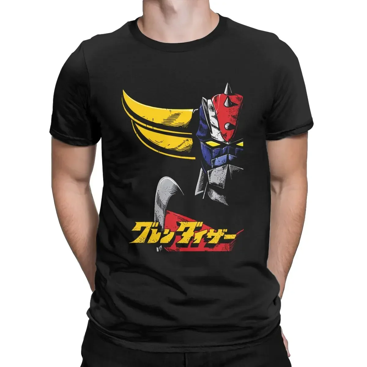 80s manga Short Sleeve Crewneck T-Shirt Cotton Classic Tops Grendizer Ufo Robot Goldrake   Z Anime Clothing Men's shirt