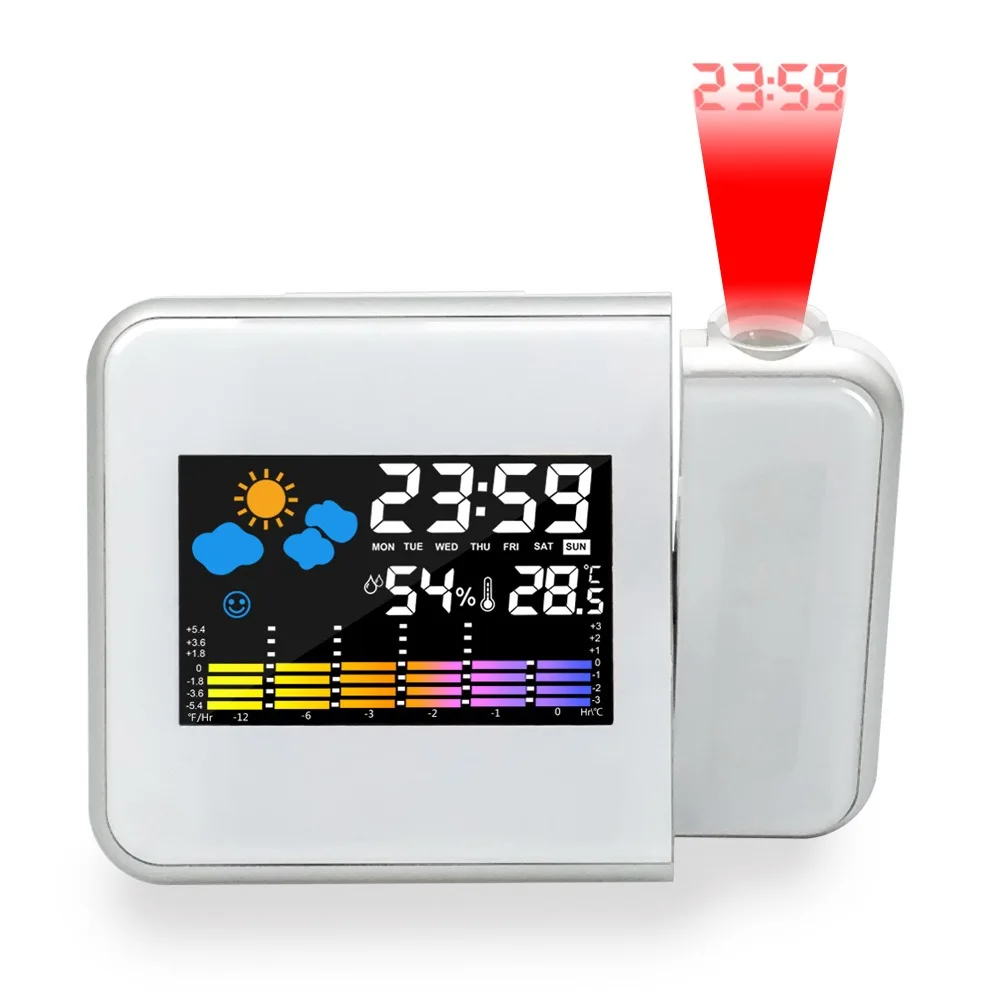 Intelligent Electronic Aarm Clock Projection Clock Led Color Screen Projection Alarm Clock Creative Weather Station Children's