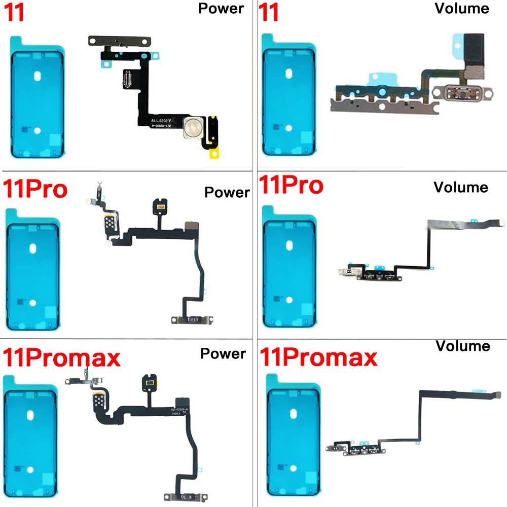 Power Volume Button Mute Switch Flex Cable Replacement For iPhone 11 Pro Max With Bracket + Screen Waterproof Tape