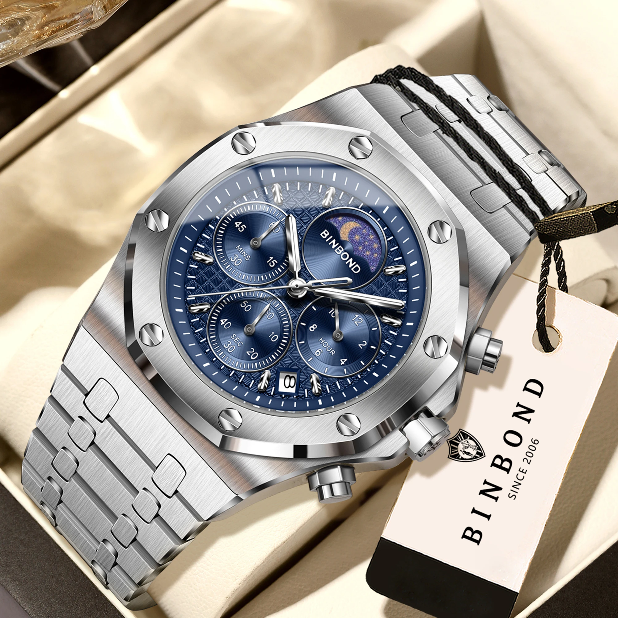 BINBOND BINBOND Luxury Reloj New Original Stainless Steel Chnorograph Quartz Watches For Men Luminous Waterproof Auto Date Day&Night - Aliexpress Deal