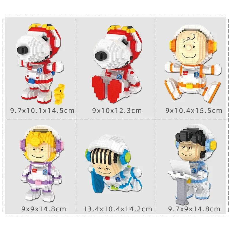 Snoopy Micro Building Blocks Astronaut Snoopy Charles Space 3D Model DIY Puzzle Mini Bricks Figure Toys For Christmas Gift