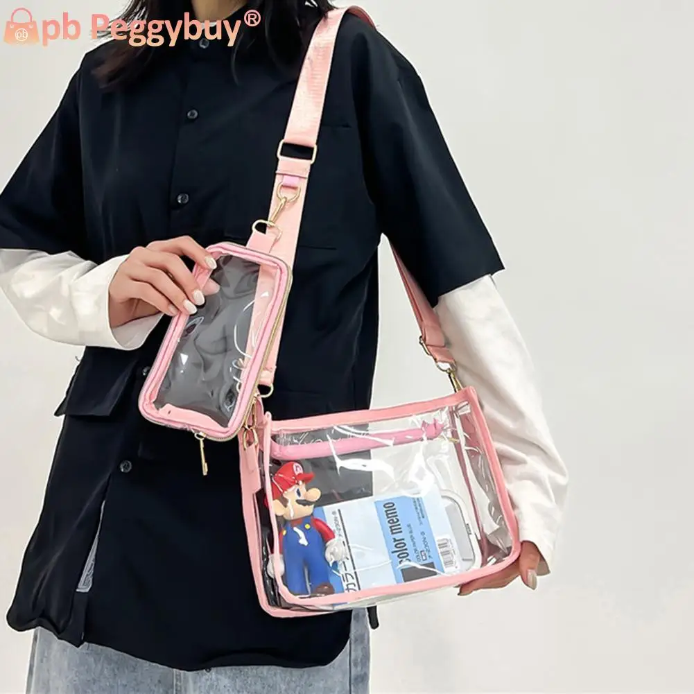 PVC Transparent Shoulder Bag 2 IN 1 Adjustable Shoulder Straps Casual Clear Crossbody Bag Fashion Couple Bag for Boys & Girls