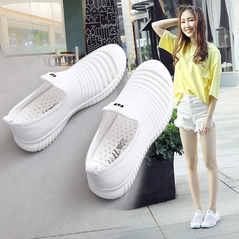 Women Sneakers Summer Women Casual Shoes Fashion Breathable Mesh White Casual Women Shoes Slip-On Light Soft Flats Shoes