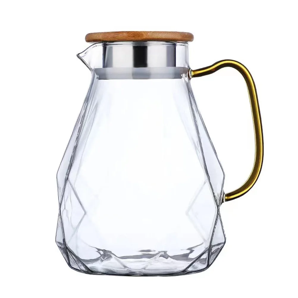 

Pitcher Large Capacity Cold Water Jug Elegant Bamboo Lid Anti-Drip Spout Exquisite Handle Design Wide Mouth Easy