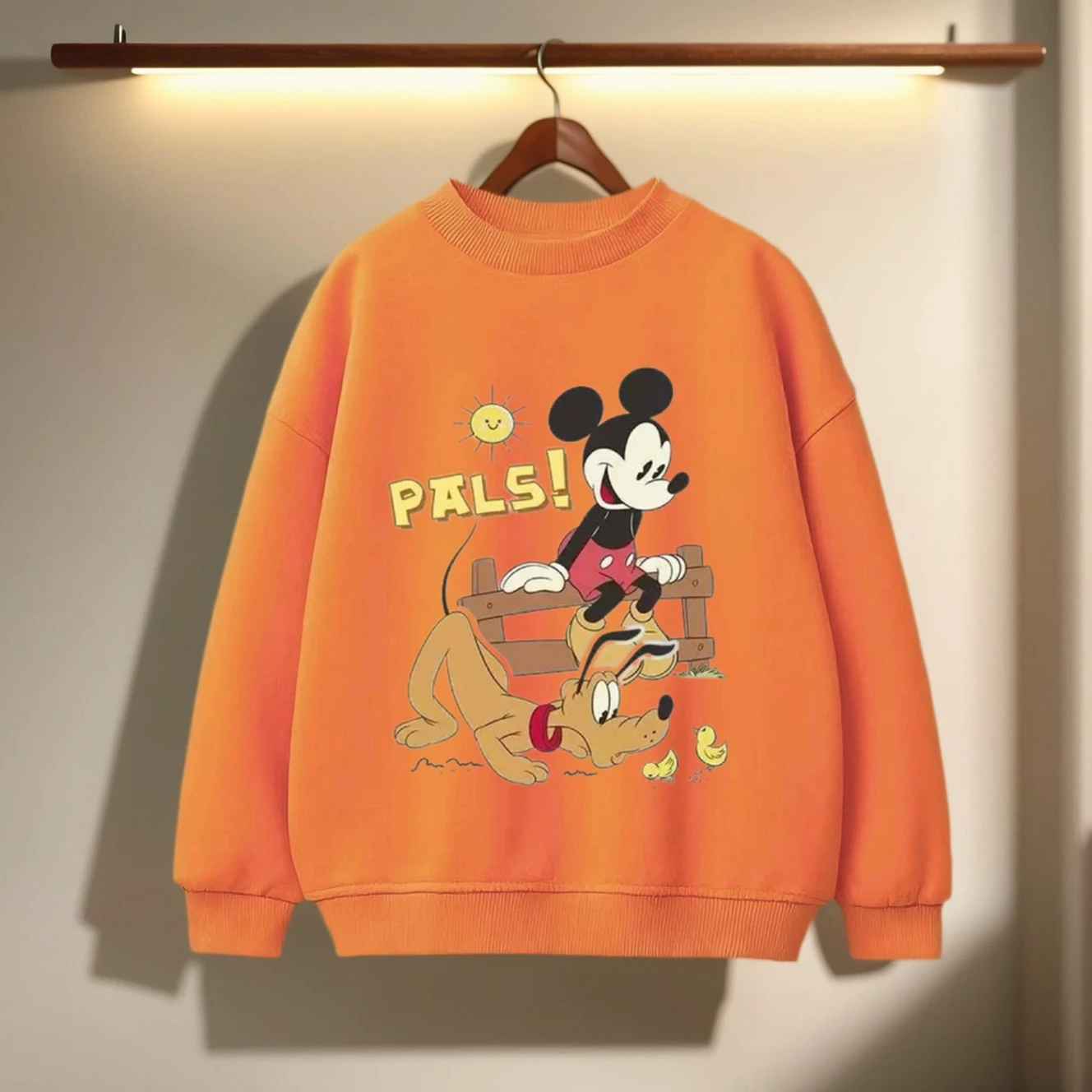 

Orange Mickey Toddler Cotton Sweatshirts Interactive Scenes Pals Road Trip And Music Children Casual Tops Baby Girls Boys