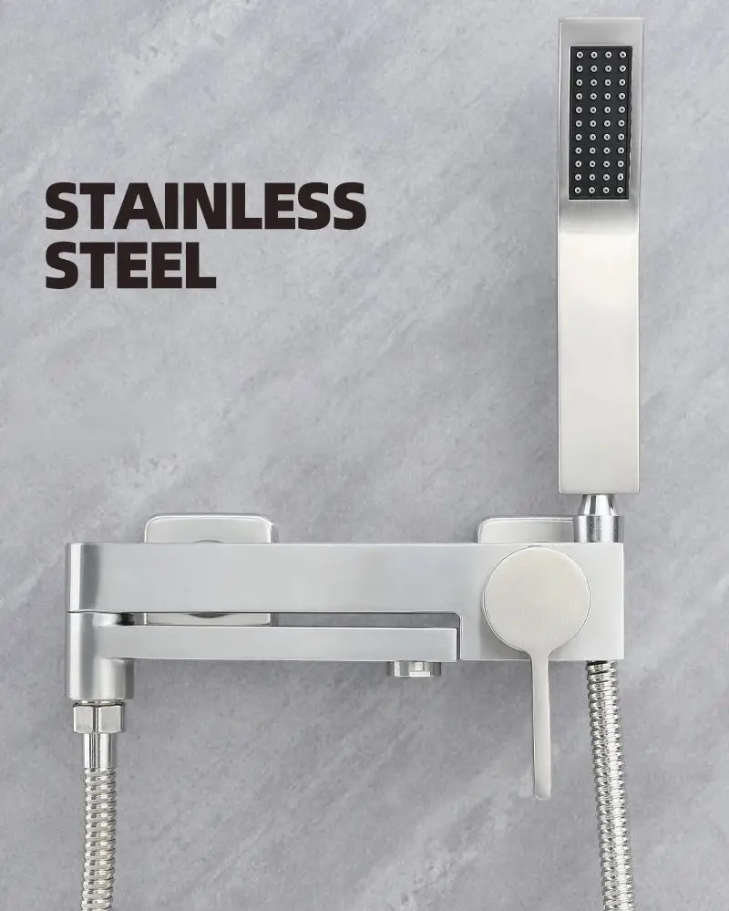 

Bathtub Faucet 90°Rotatable Bath Tap Hot Cold Water Mixer Valve Tub with Hand Shower Systems Stainless Steel Bathroom Tub Filler