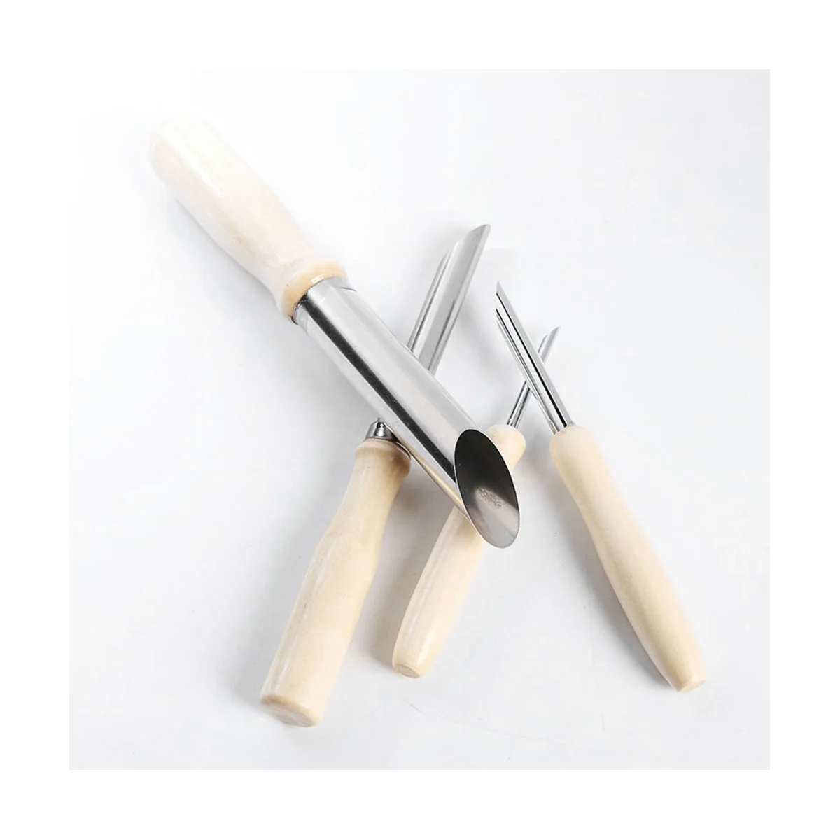 4 Pieces of Ceramic Tools Stainless Steel Punch Pot Hole Drilling Round Practical Wooden Handle Manual Set