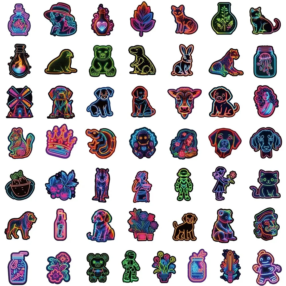 10/30/50PCS Mixed Neon Light Cartoon Graffiti Stickers Luggage Skateboard Cute DIY Cool Girl Gradient Cute Sticker Decals Gift