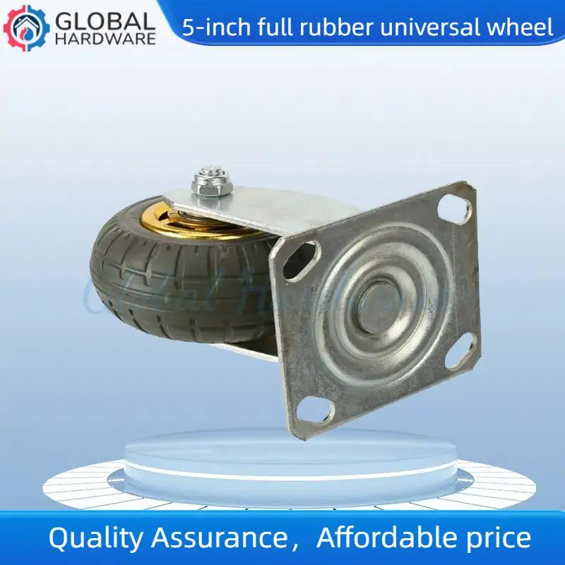 Small Trailer Pulley Universal & Directional Heavy Silent Rubber Casters (5Inch) with Brake – Ideal for Handcart