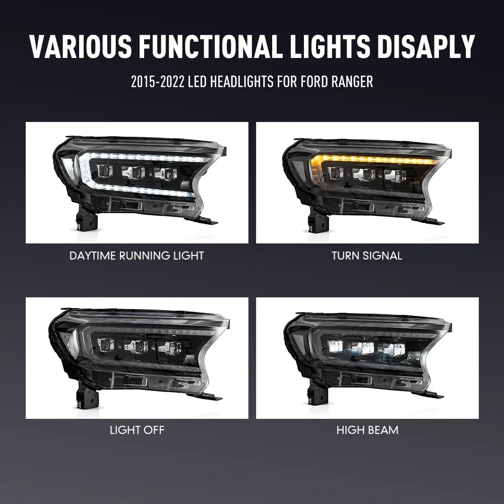 Conjunto de farol de carro led para ford ranger 2015-2022 estilo de carro lâmpada de cabeça luz de ajuste dinâmica drl plug and play faróis
