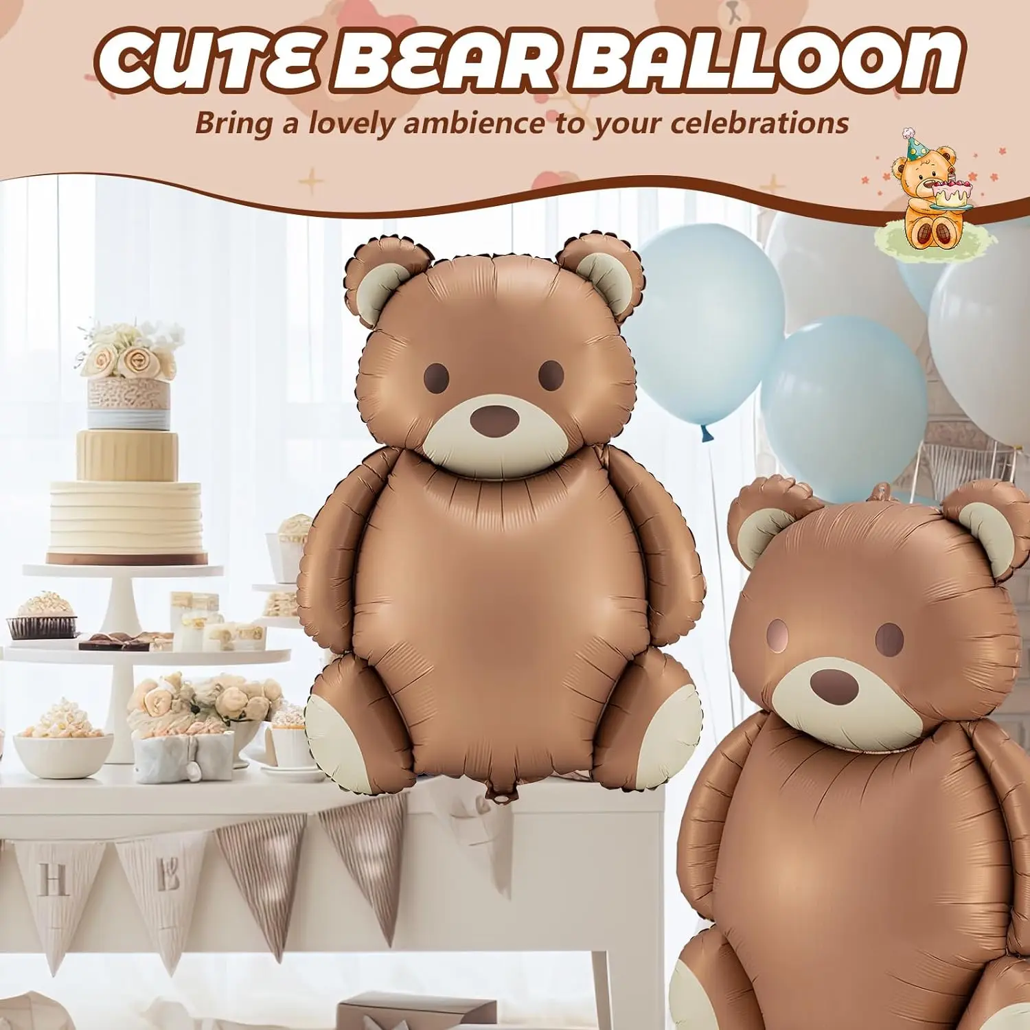 4pcs cartoon shaped frosted teddy bear aluminum film balloon for boys birthday party decoration and one-year commemorative decor