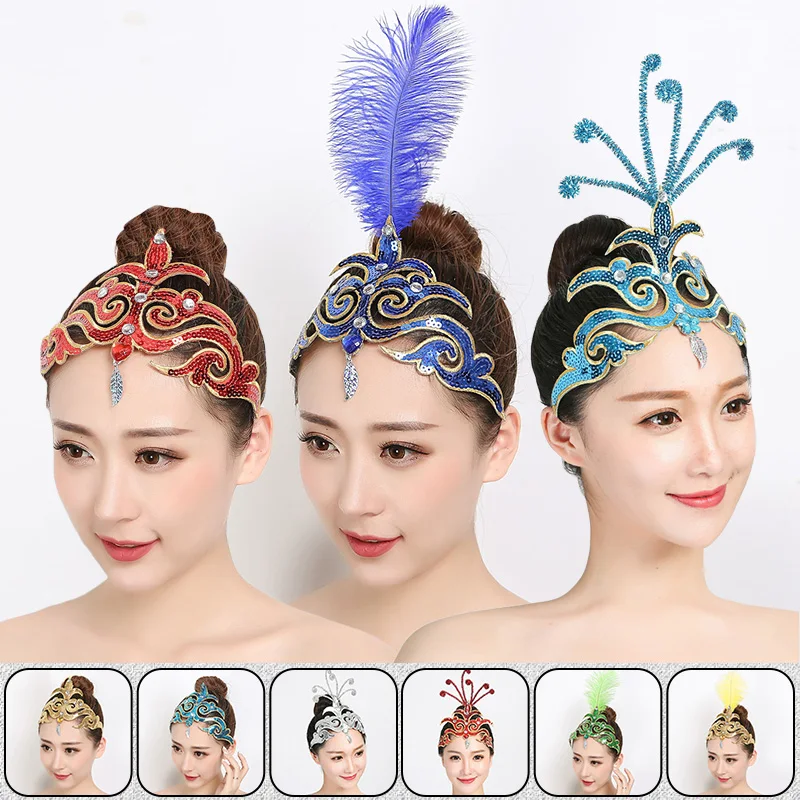 

Women Dance Headdress Ethnic Classical Dance Head Flower Tiara Dance Chinese Folk Opening Dance Performance Hair Accessories New