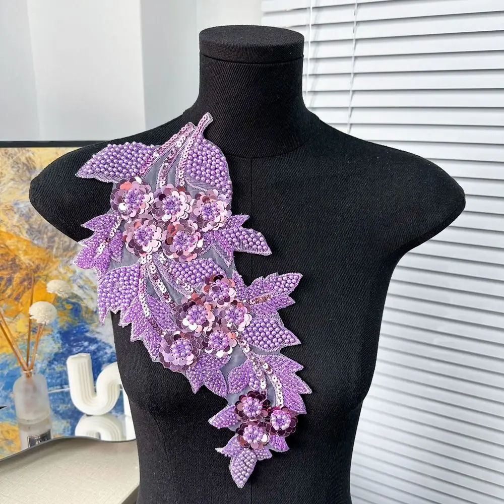 Fashion 3D Sequin Flower Patches Embroidery DIY Clothing Applique Handmade Embroidered Patches Wedding Dress view 5