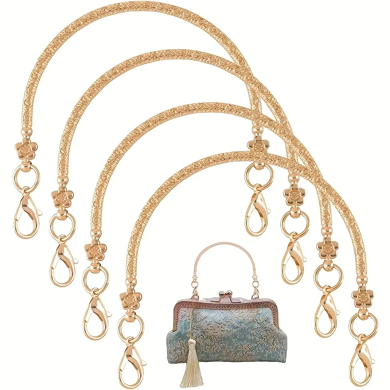 4pcs Vintage Bag Handles Wallet Clutch With Top Lock/Bag Handles For Converting To Shoulder Bags/Semi-circular Handles With Flor