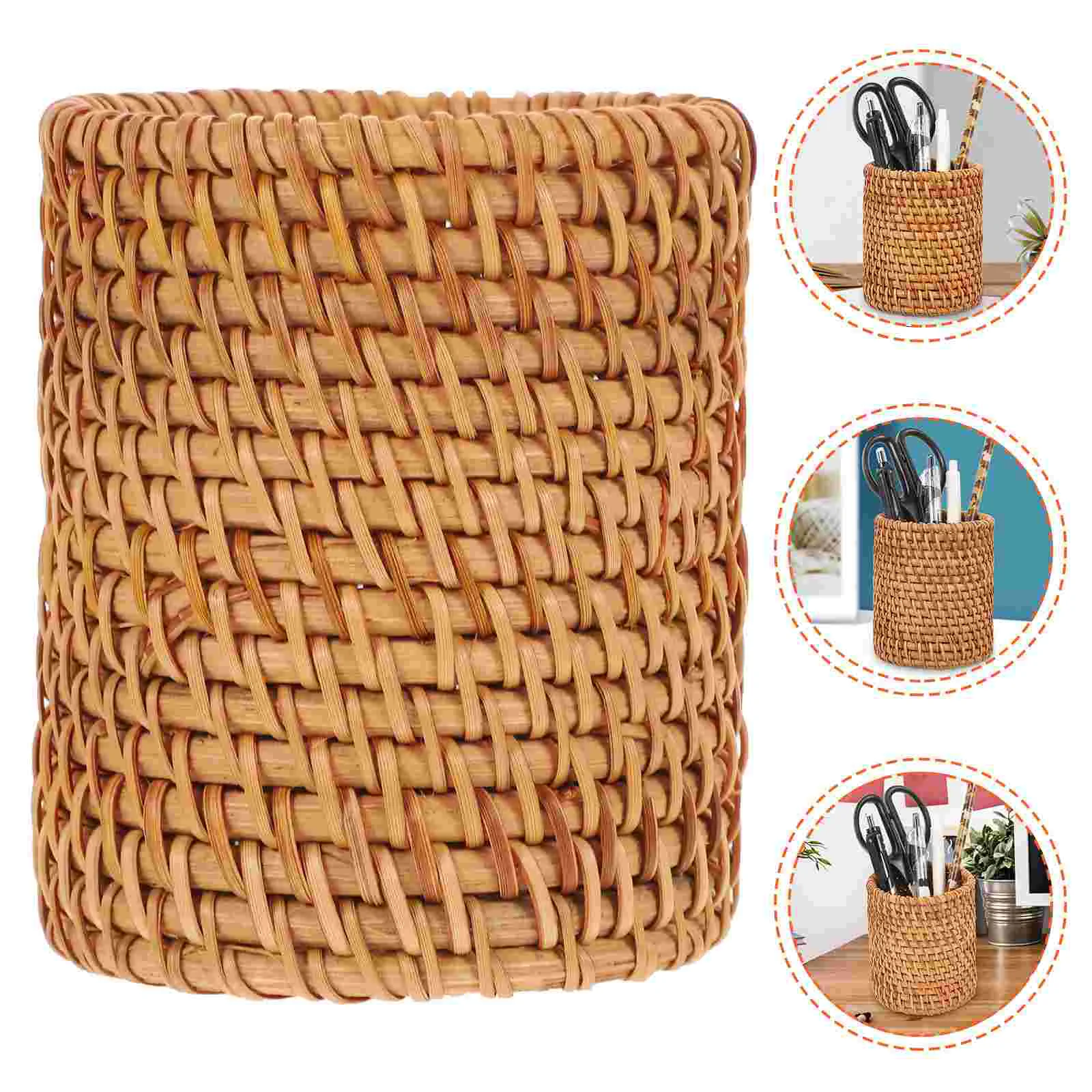 Desktop Pen Holder Office Decor Rattan Pencil Autumn Vines Trash Can Pastoral Style Container