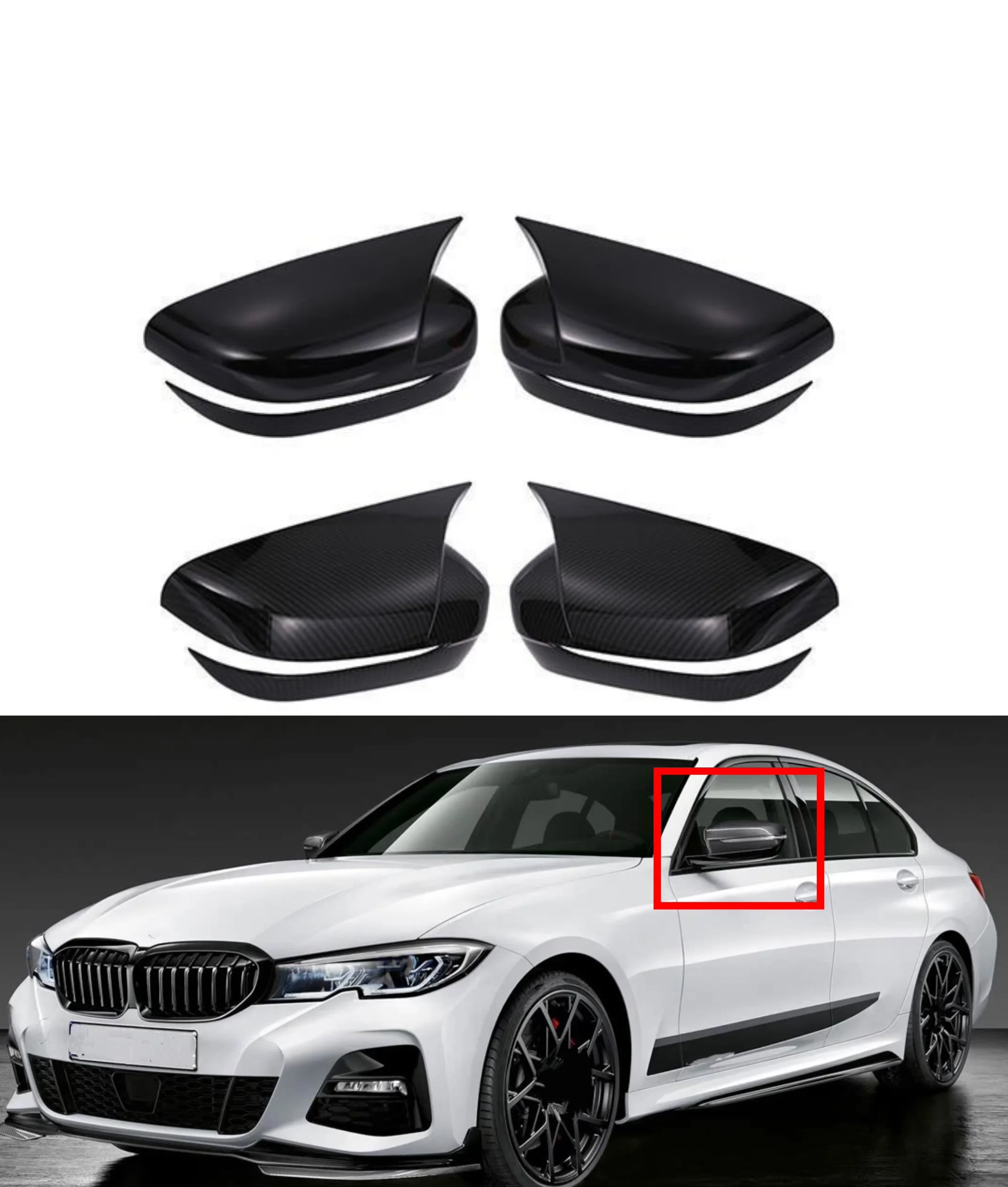 

Car Rearview Side Mirror Cover Fit For BMW 3/5 Series G20 G30 2017-2020 Wing Cap StickerView Case Trim Carbon Fiber