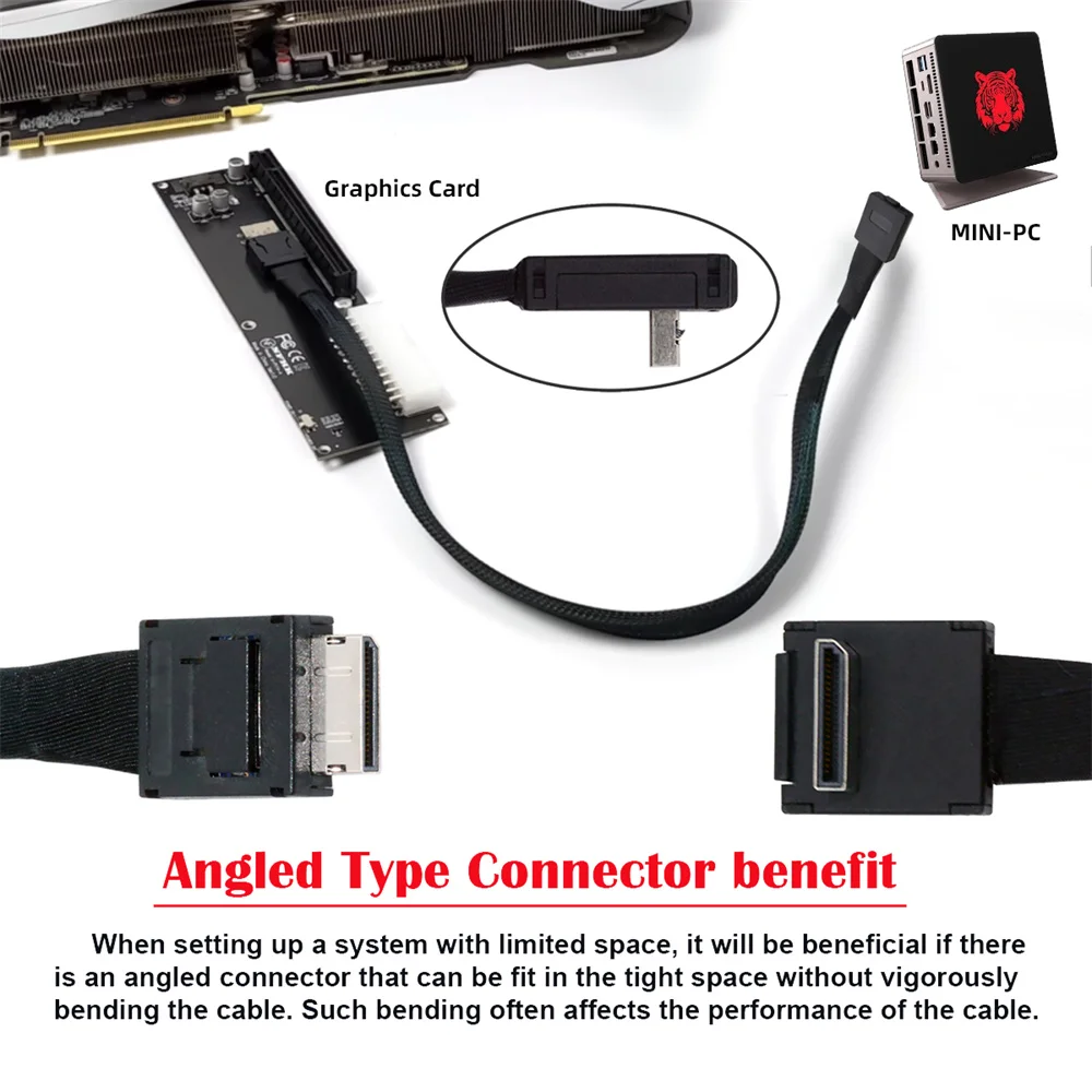 Imagem -02 - Zihan-cabo Ativo de Dados para Gpu Ssd Esquerda para Baixo Angular 90 Graus Oculink Pcie 4.0 Pci-express Sff8611 4i a Sff9611 50cm