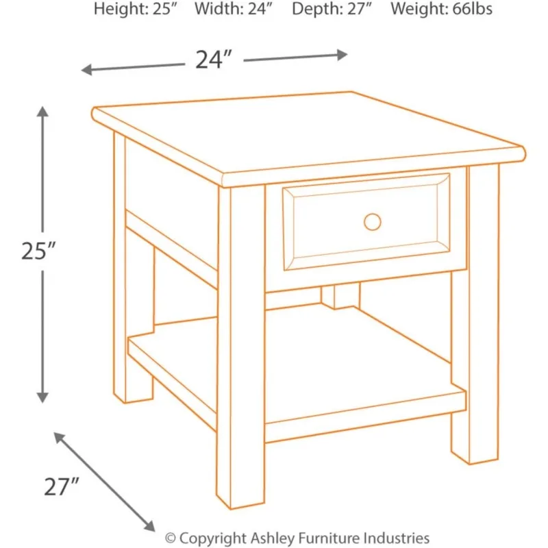 Desain oleh Ashley Tyler Creek Rustic End Table dengan laci penyimpanan dan rak tetap, baru