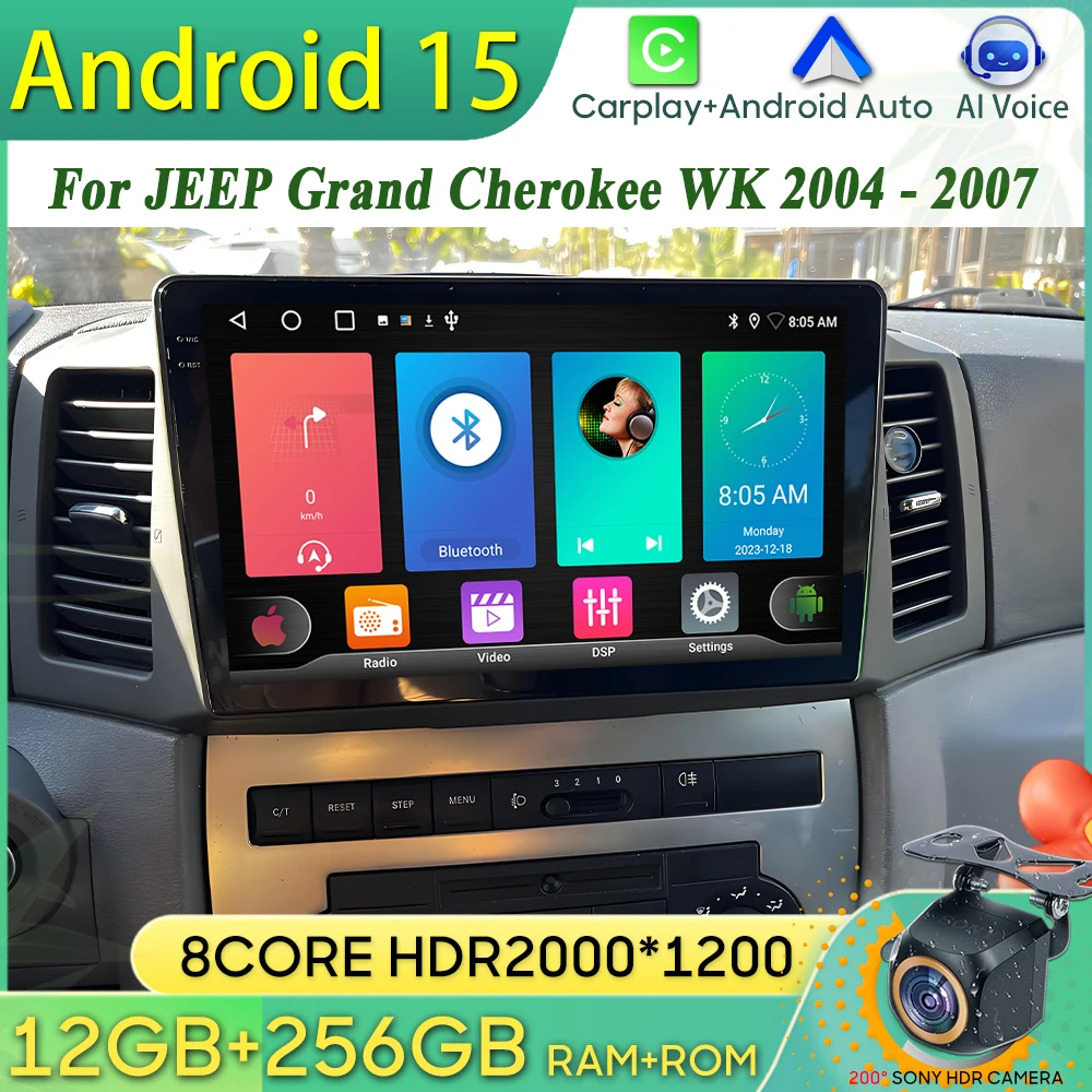 راديو سيارة أندرويد 15 لسيارة جيب جراند شيروكي WK 2004 2005 2006 2007 نظام تحديد المواقع والملاحة أندرويد السيارات Carplay واي فاي وحدة ستيريو رقم 2din #1