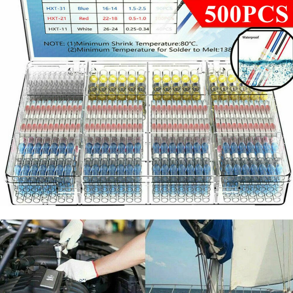 Heat Shrinkable Solder Seal Terminals Black Tubing Sleeves Set Automotive Electrical Wiring Protection Insulation Tools