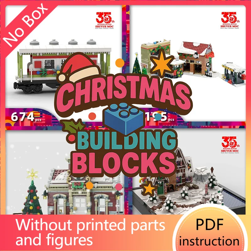 

Наборы рождественской деревни – Дом для отдыха, праздничный поезд, почтовый офис и еще один комплект рождественских строительных блоков