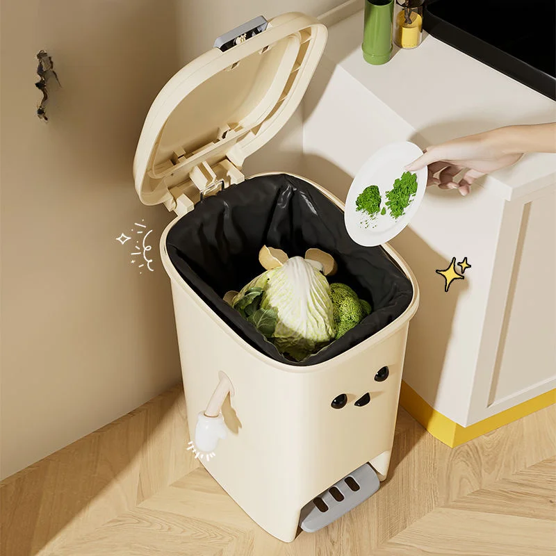 Kitchen Cream Garbage Can Household with Lid Pedal Type Large Capacity Living Room Toilet Bathroom Light Luxury Paper Basket