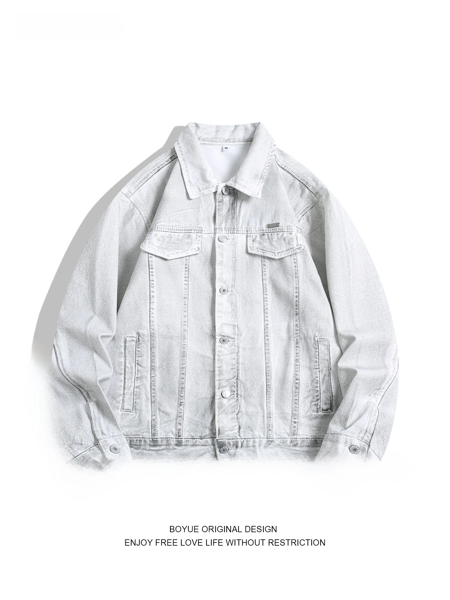 

Молодежная джинсовая куртка Boyue в американском ретро-стиле с эффектом тай-дай, уличная, в стиле рабочей одежды, с воротником, ветровка в стиле «Wasteland», с длинными рукавами, молодежная мода