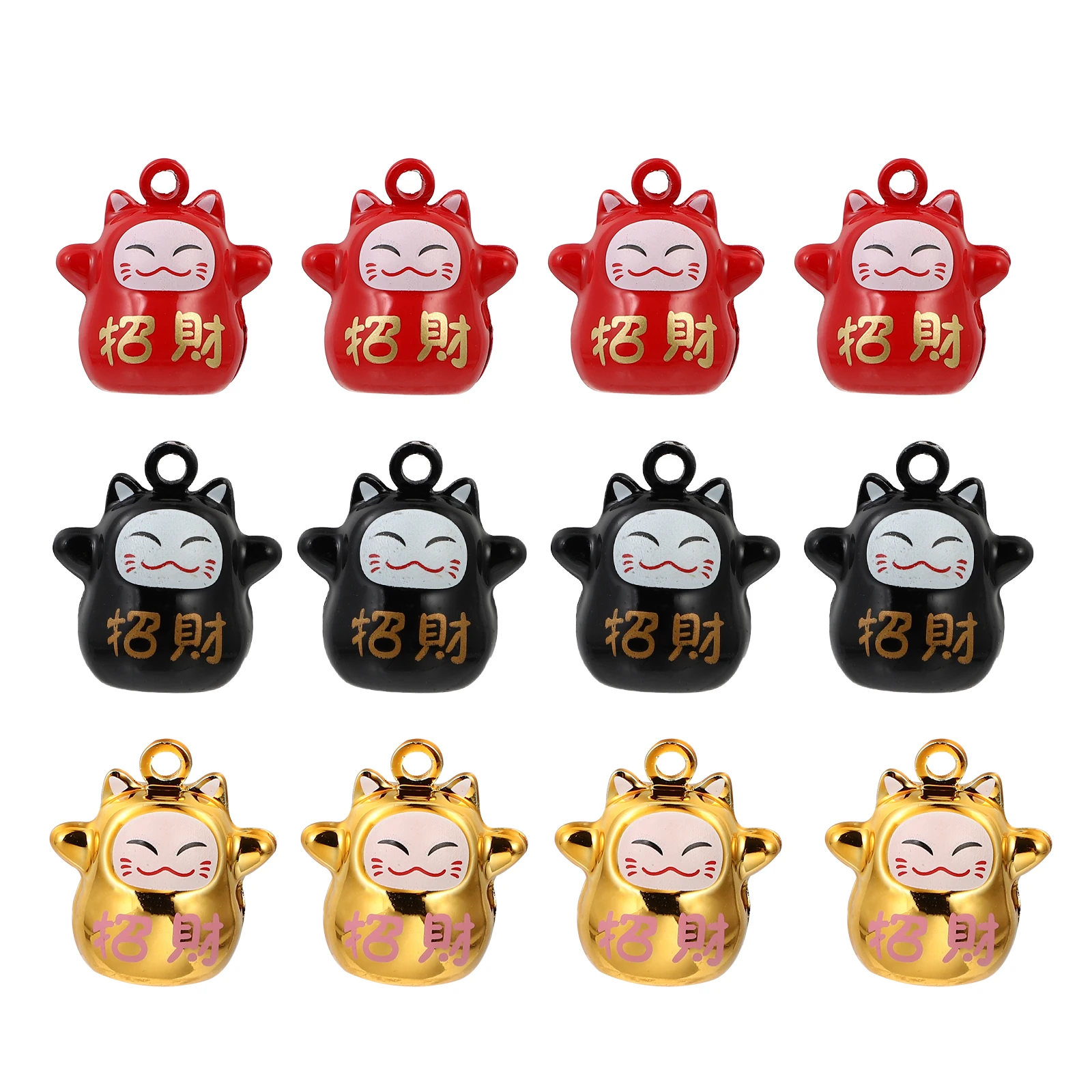 12Pcs Fortune Cat Bells Cartoon Lucky Cat Pet Copper Bells Gift Pendant DIY Small Bell Gift Crafts Phone Key Bag Chain Accessory