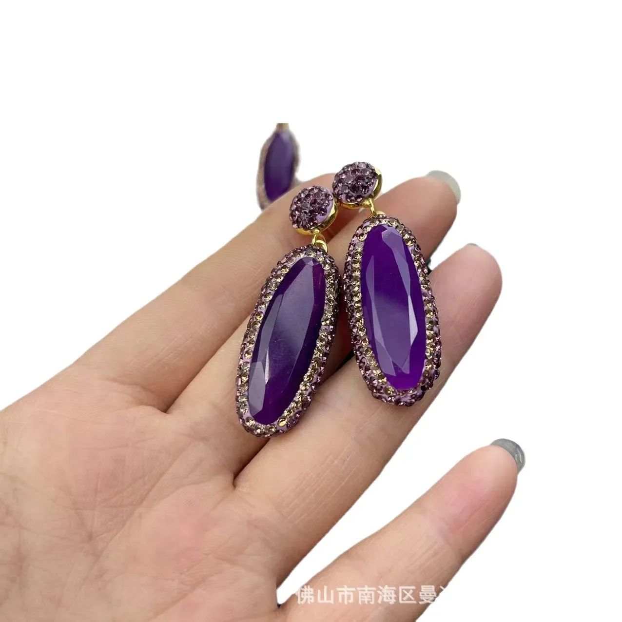 Purple Malay jade pottery clay inlaid three-piece set vintage original design jewelry Seiko inlaid jewelry wholesale