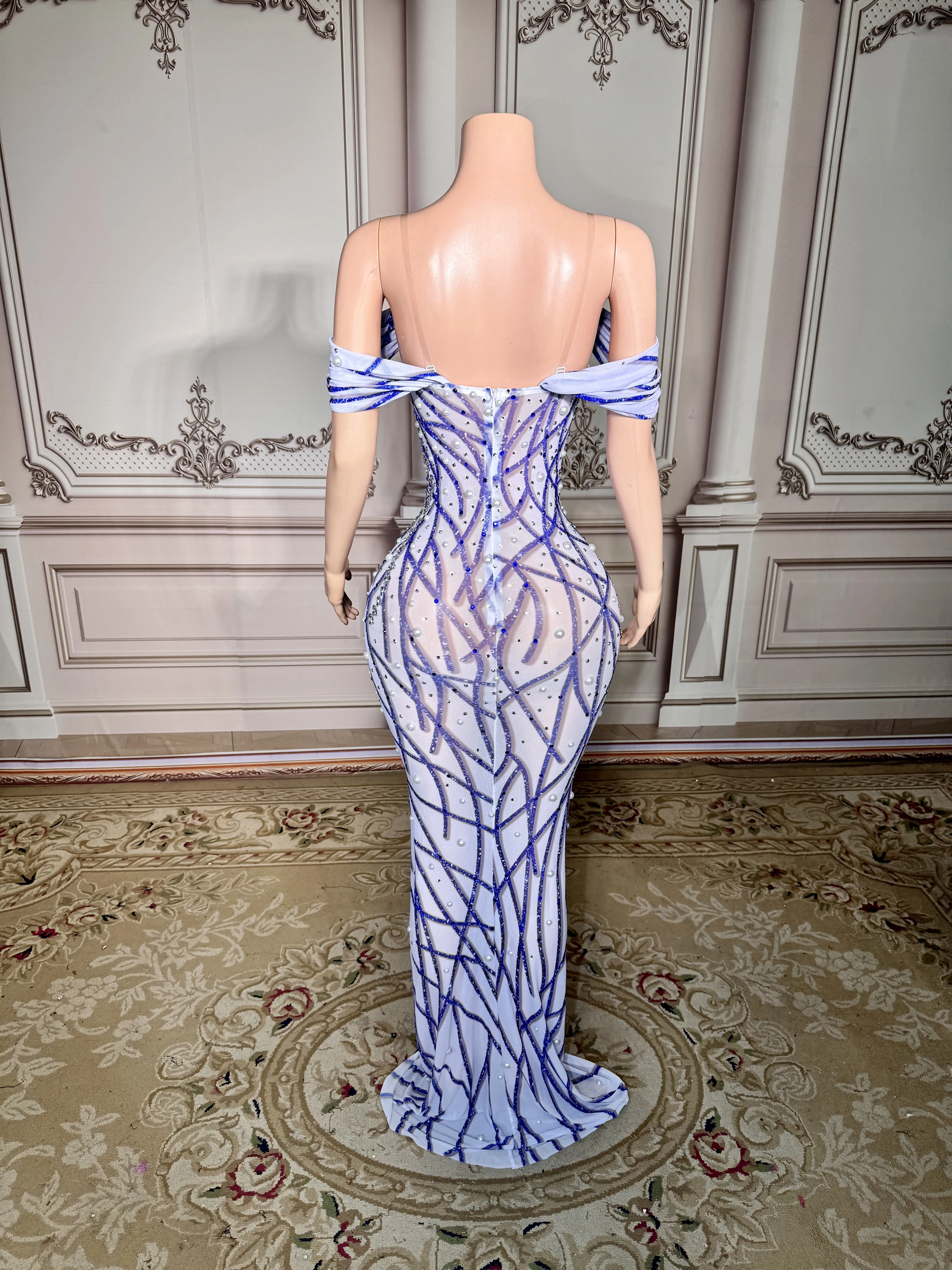 ZD luxe brillant strass évidé longue robe femmes célébrité soirée défilé bal scène Photo n chanteur scène tenue