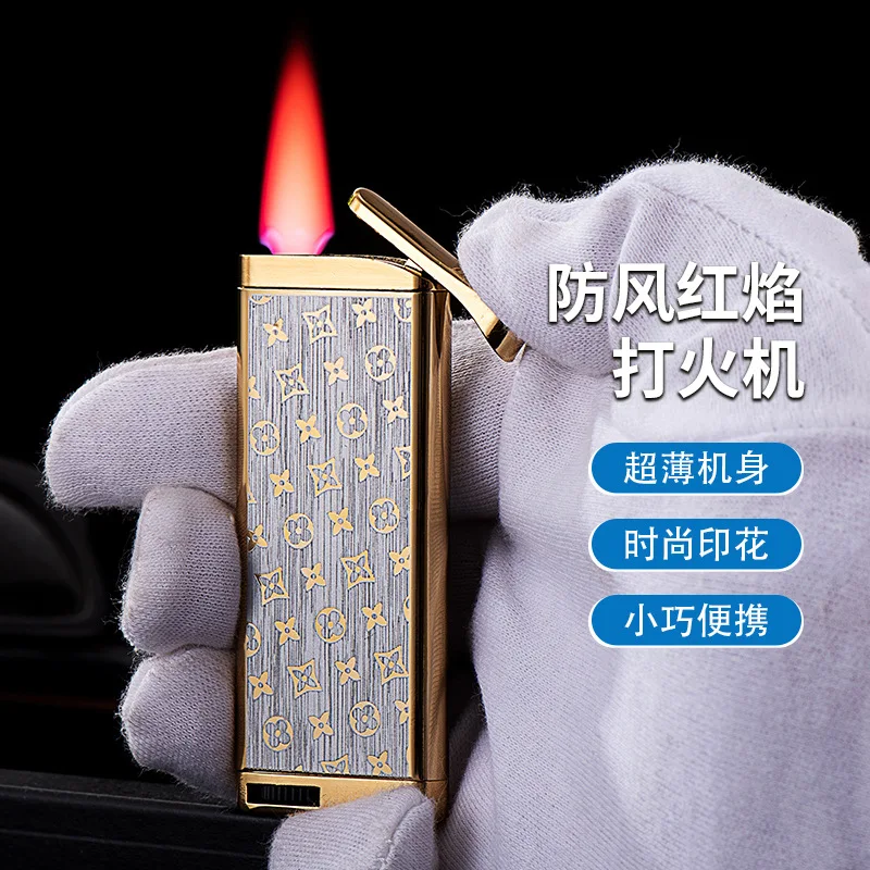 Explosion of High-grade Boutique Ultra-thin Red Flame Butane Inflatable Lighters Windproof and Durable High-value Gift Lighters