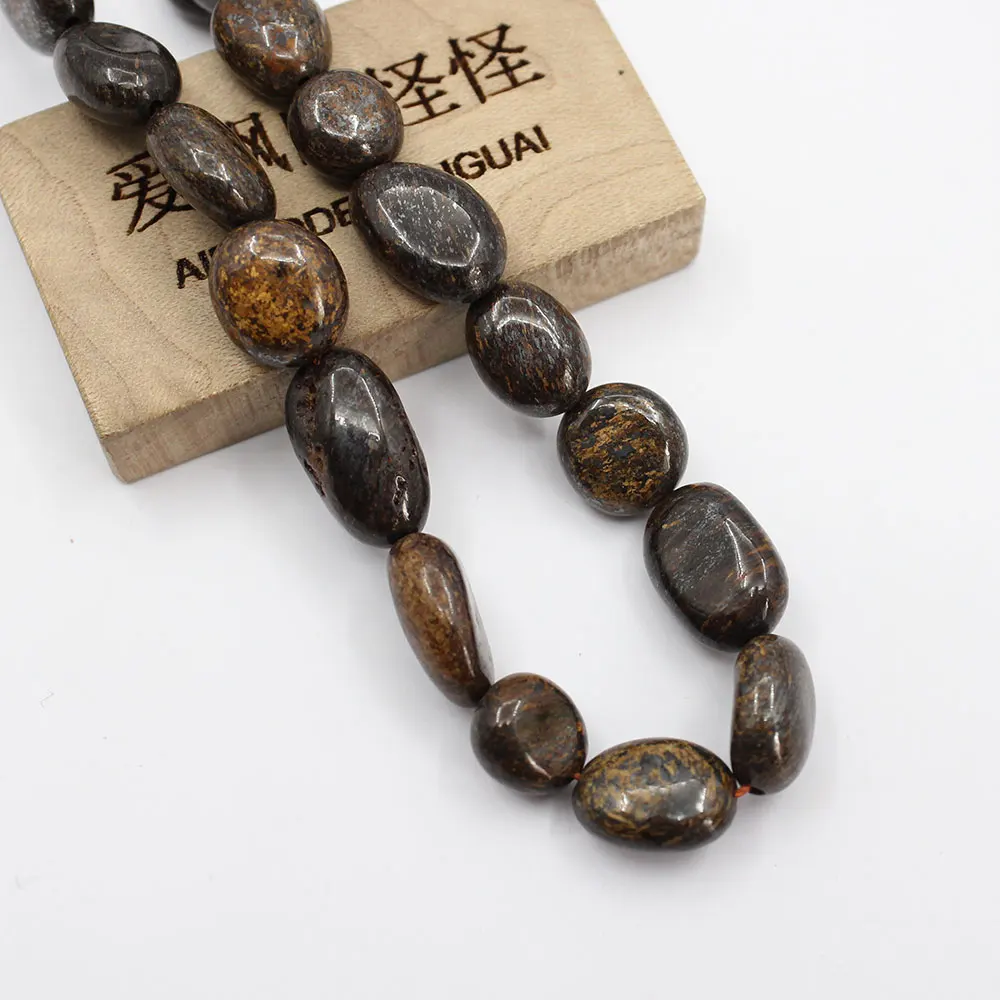 APDGG 5 Vertentes 10x11mm Natural Marrom Bronzite Suave Pepita Freeform Oval Solto Beads 15.5 "Strand Fazer Jóias DIY