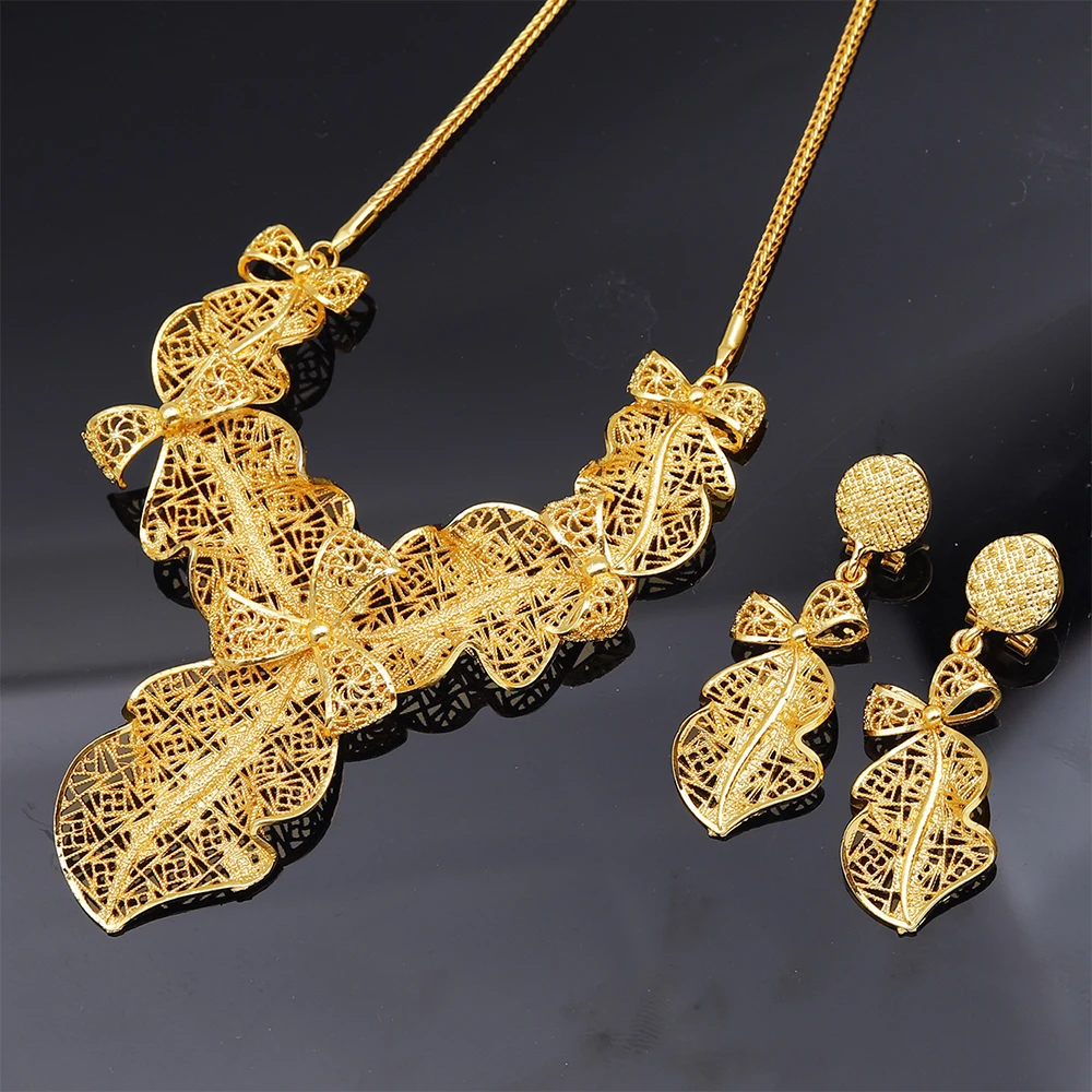 

Classics Necklace Jewelry Trendy Earrings Golden Color Earring Set Women Party Gifts Dubai African Hot Sale Design Necklace