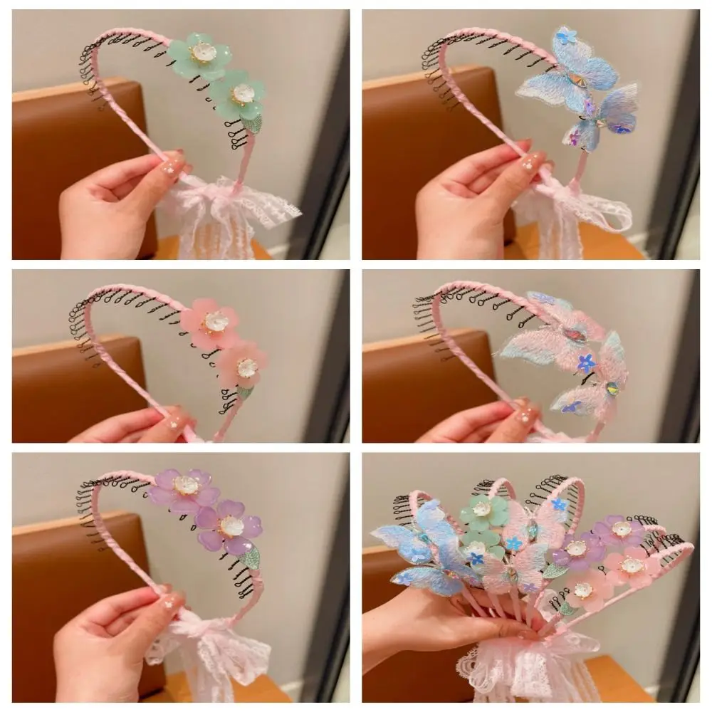 

Floral Children Streamer Headbands Korean Style Butterfly Ribbon Hair Band HeadWear Teethed Braided Hair Hoop Girls