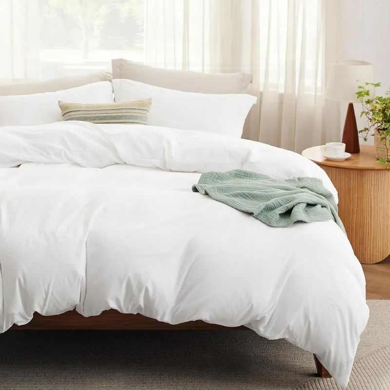 Duvet Cover with Fitted Sheet - Soft Prewashed Queen Duvet Cover Set, 4 Pieces, Includes 1 Duvet Cover 90x90 Inches