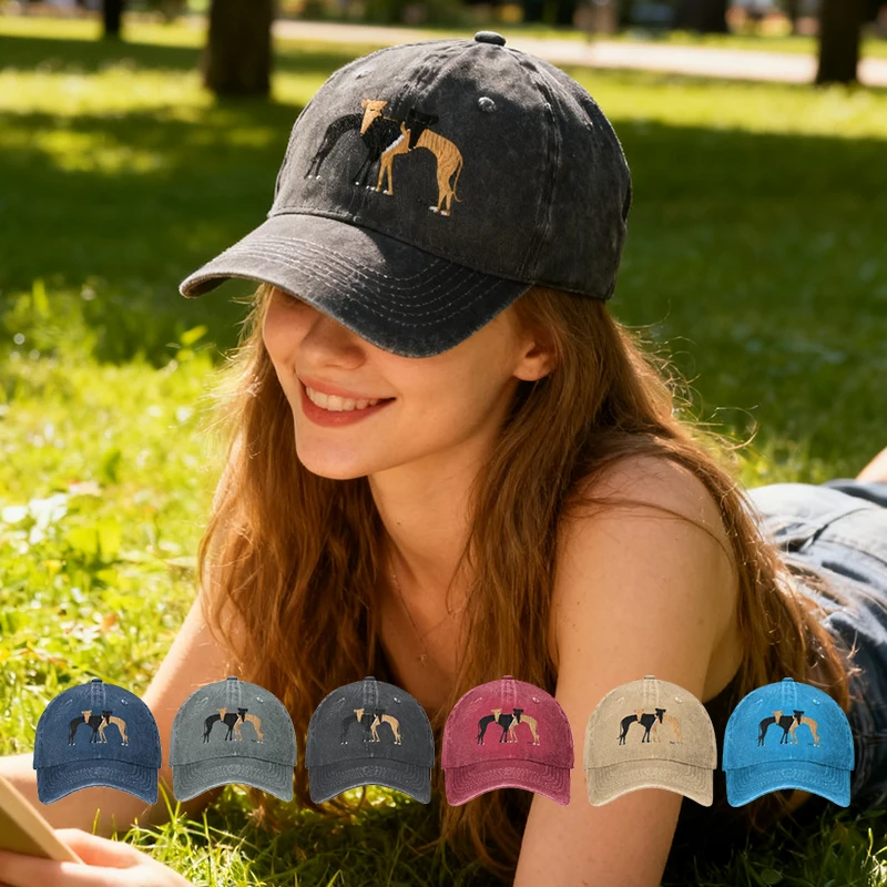 Gorra de béisbol lavada Rerto con perro galgo estampado, ropa de calle, gorra de camionero, gorras de béisbol deportivas al aire libre para verano, 1 ud.