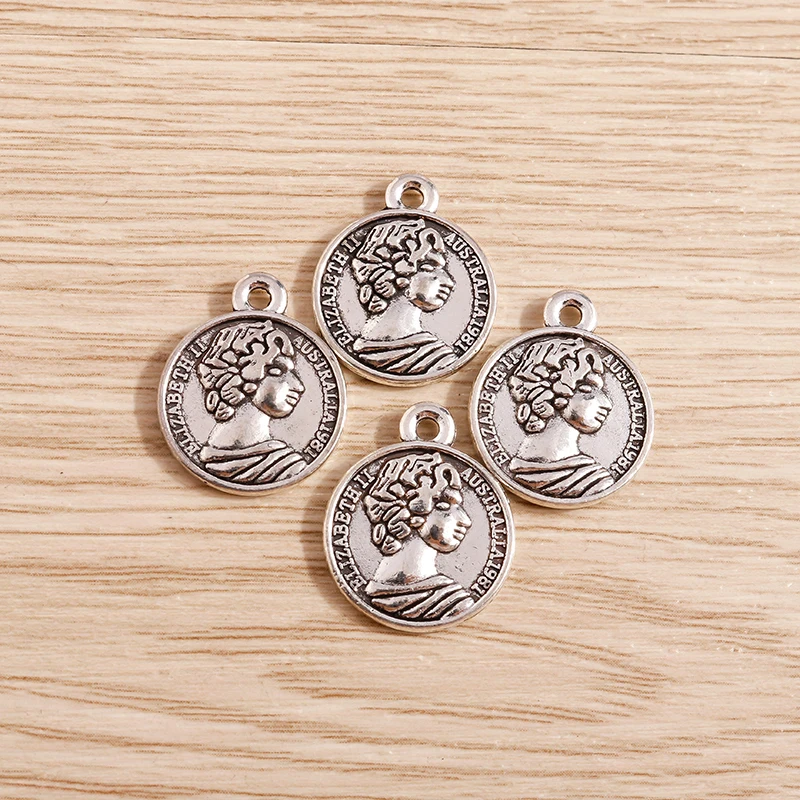 Tusember 10 Stück Legierung Antik-Silberfarbene Elizabeth-Anhänger für Ohrringe, Halsketten, DIY-Schmuckherstellung, handgefertigte Accessoires – Detail 2
