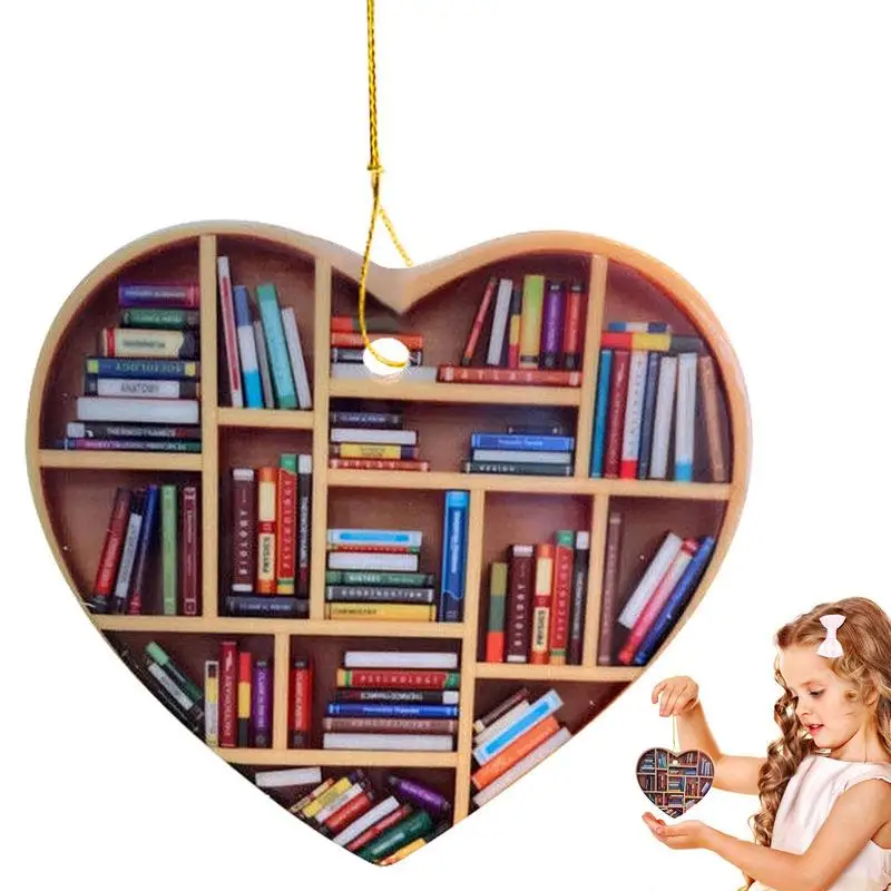 Christmas Tree Book Ornaments Heart Shape Wooden Reading Pendant Wear Resistant Festival Hanging Decor for Libraries Home