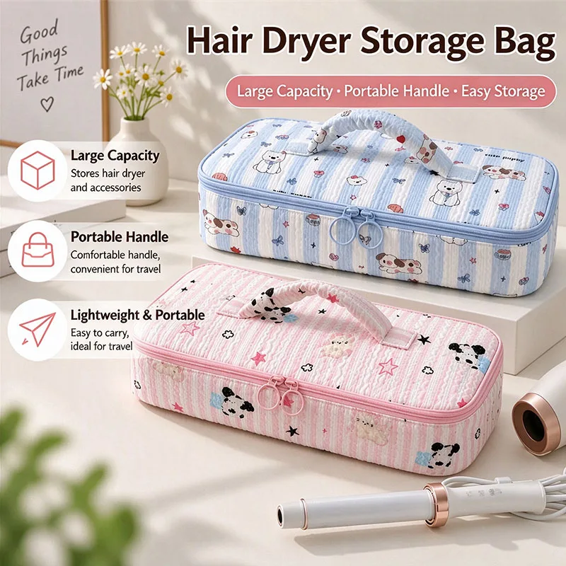 Cartoon Printed Polyester Hair Dryer Storage Bag Large Capacity Travel Hairdressing Tool Organizer for Curling Iron Curling Wand