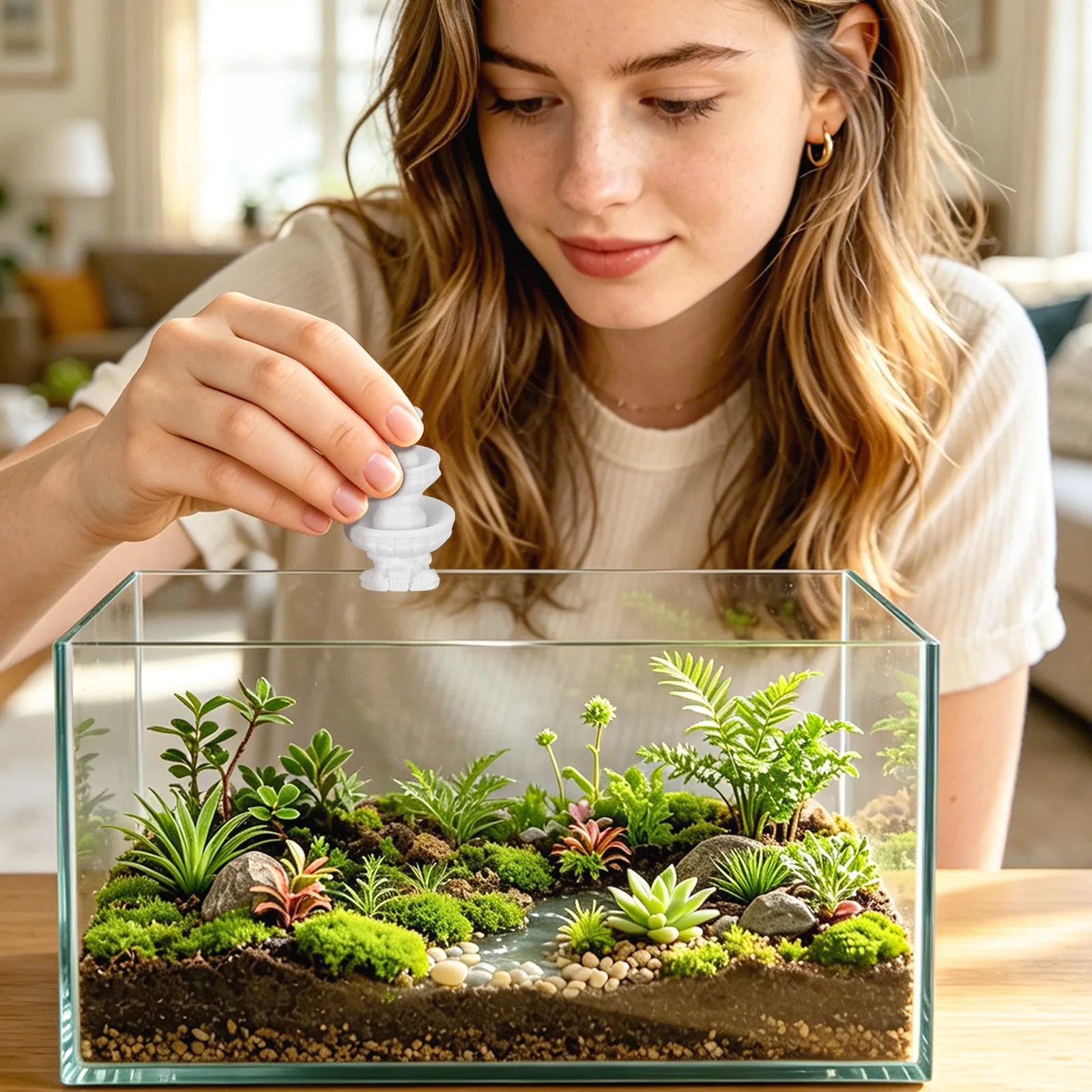 Mini Fontaine Décorative en Plastique pour Micro-Paysage, Terrarium, Bonsaï, Jardin Miniature, Diorama, Scène Intérieure Tranquille
